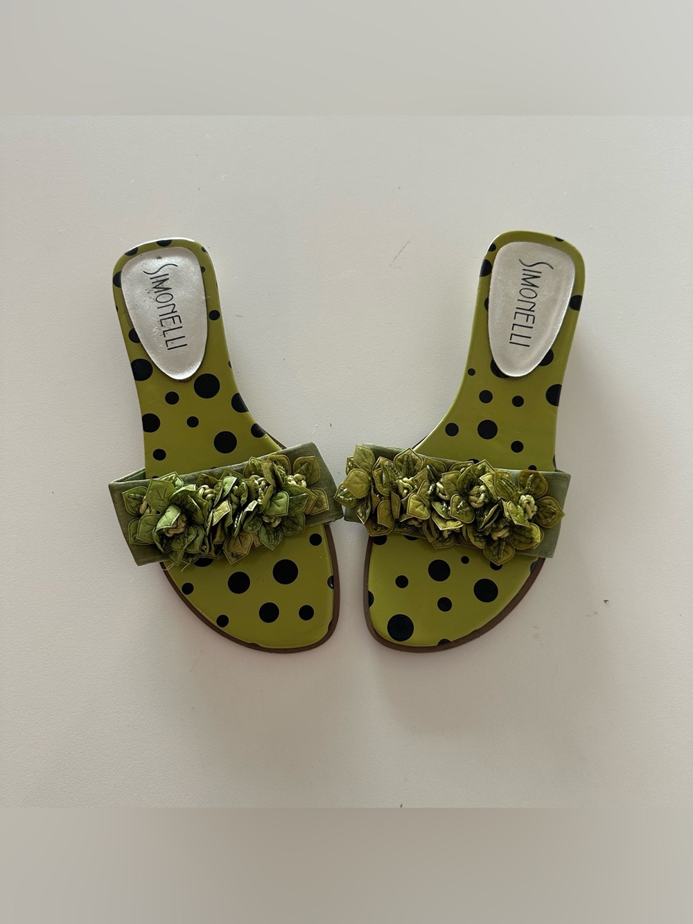 Vintage Y2K Simonelli Green Beaded Floral Sandals Polka Dot 6.5 Coquette